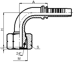 90° METRIC FEMALE 24° CONE O-RING L.T. ISO12151-2-DIN3865(DKO-L) 